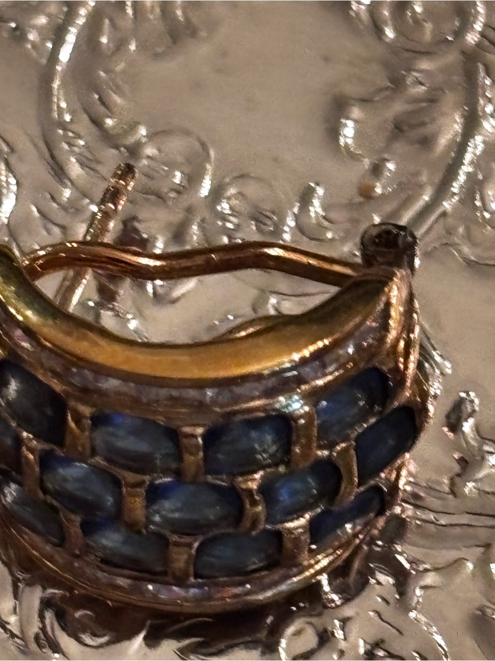 Blue Sapphire-Style Stacked Hoop Earrings - 14K Gold Tone - Picture 5 of 5
